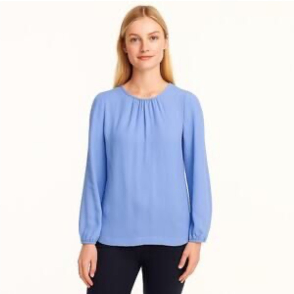 J. Crew Light‎ Blue Satiny Flowy Women's Blouse Billowy Keyhole Back Tie